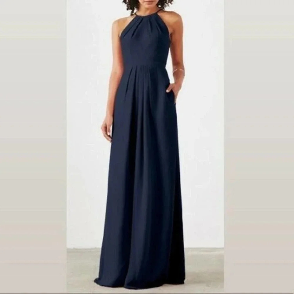 Halter Neck Navy Maxi Dress